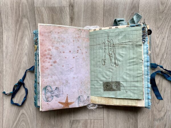Junk journal spread with old invoice page