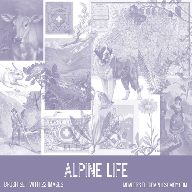 vintage Alpine Life ephemera brush set