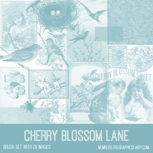 vintage Cherry Blossom Lane ephemera brush set
