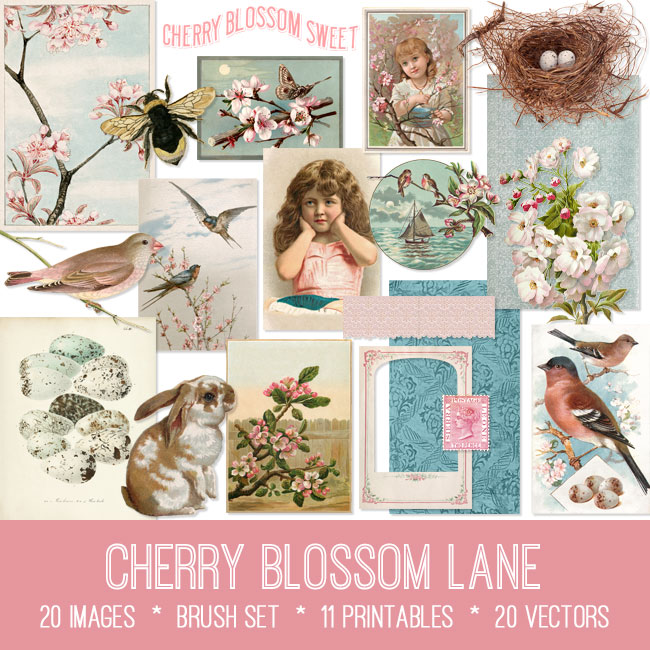 Cherry Blossom Lane ephemera vintage images