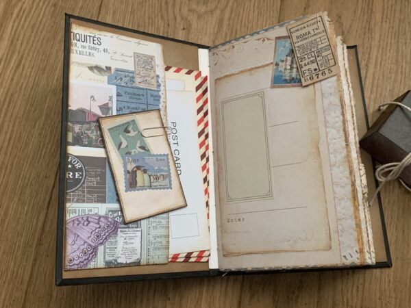 Junk journal spread with tuck spot