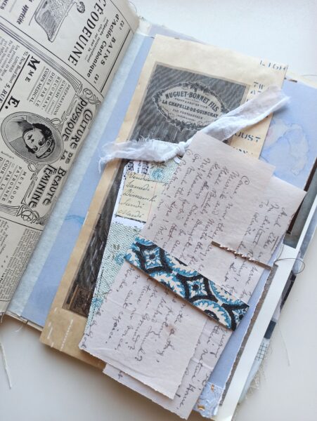 Junk journal spread with handwritten letter