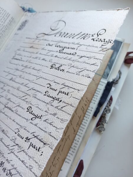 Junk journal spread with vintage manuscript