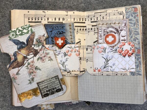 Junk journal spread with music paper