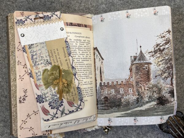 Junk journal spread with castle image