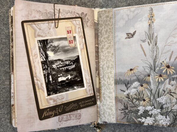 Junk journal spread with floral page