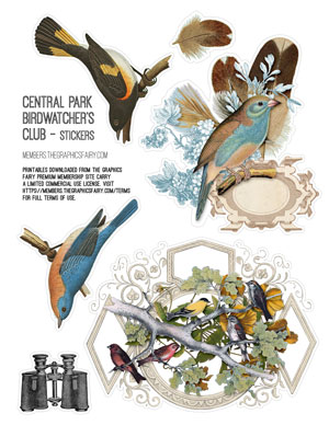 Central Park Birdwatcher's Club assorted printable stickers