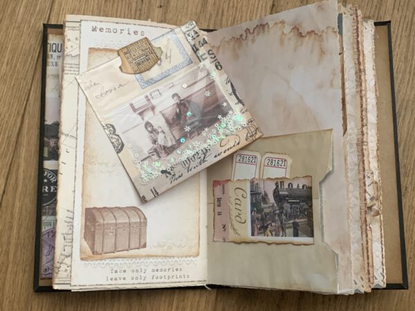 Junk journal spread with tuck spots