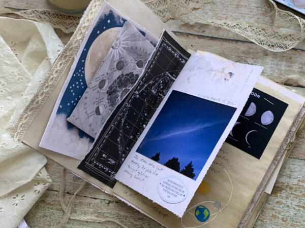 Junk journal spread with star chart