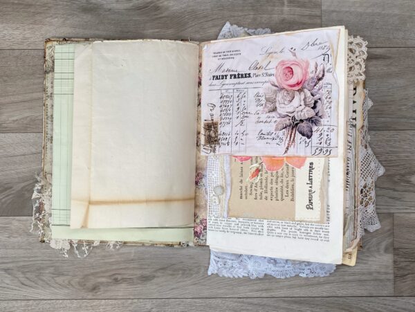 Junk journal spread with rose print