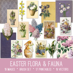 vintage Easter Flora & Fauna Ephemera Bundle