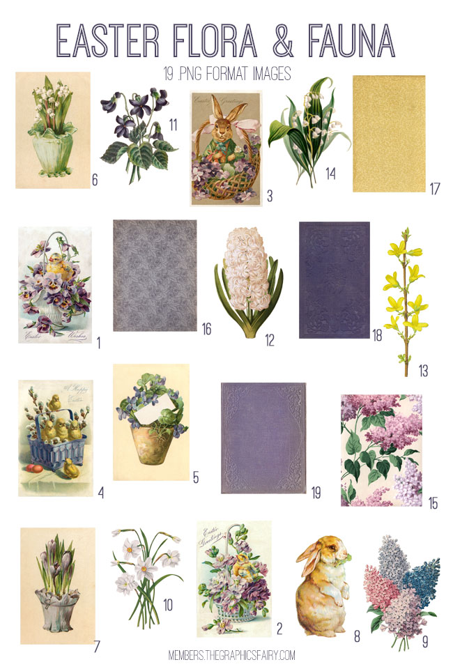 vintage Easter Flora & Fauna ephemera digital image bundle