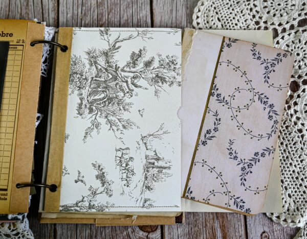 Junk journal spread with floral booklets