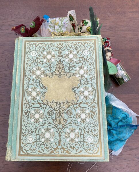 Pale green and gold junk journal cover