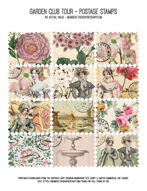 Garden Club Tour assorted decorative Postage Stamps