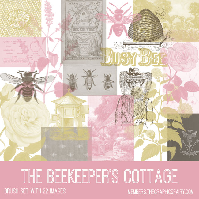 vintage The Beekeeper's Cottage ephemera brush set