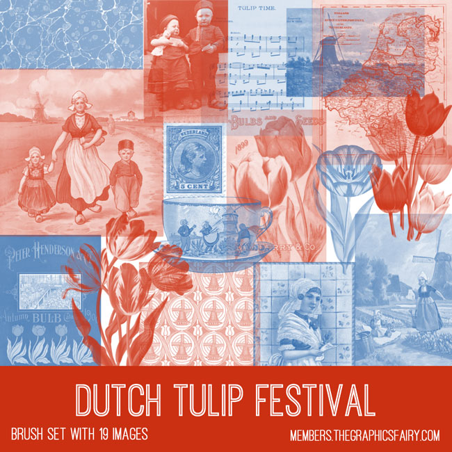 vintage Dutch Tulip Festival Ephemera Brush Set