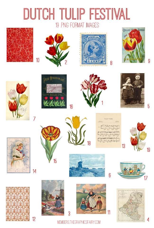 vintage Dutch Tulip Festival ephemera digital image bundle
