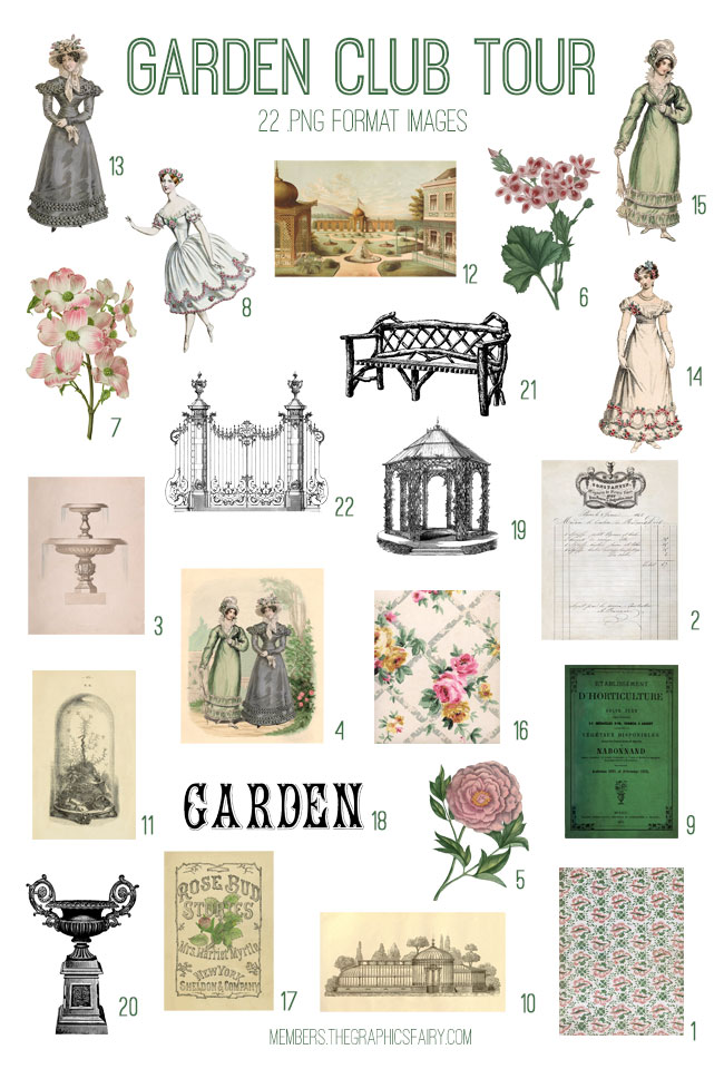 vintage Garden Club Tour ephemera digital image bundle