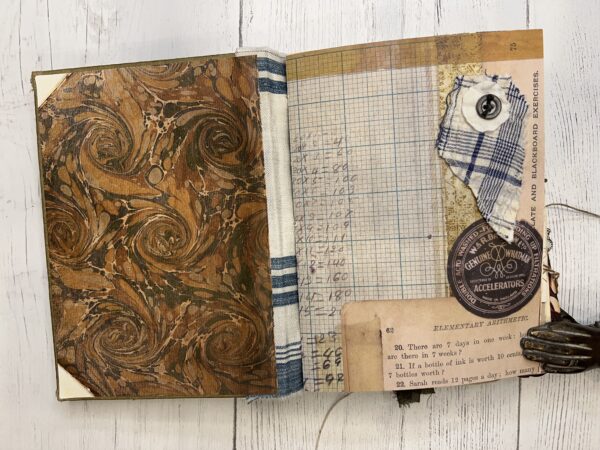 Junk journal spread with math book page