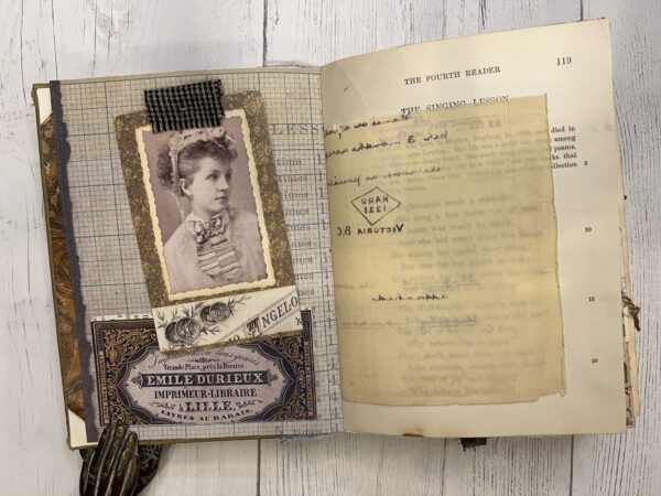 Junk journal spread with vintage portrait photo