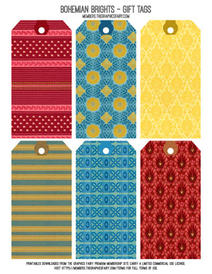 Assorted Bohemian Brights Printable Gift Tags