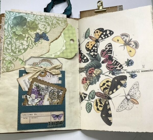 Junk journal spread with butterfly images