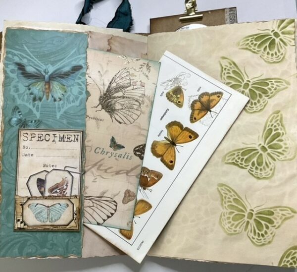 Junk journal spread with butterfly card