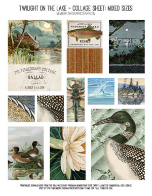 Twilight on the Lake assorted mixed size collage sheets