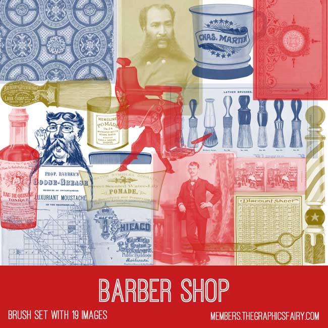 Vintage Barber Shop ephemera brush set