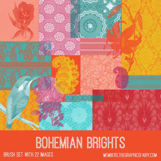 vintage Bohemian Brights ephemera brush set