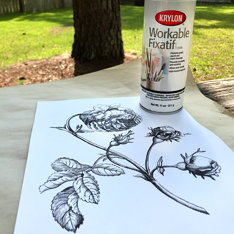 Workable Fixative Spray on Old Rose Inkjet Print