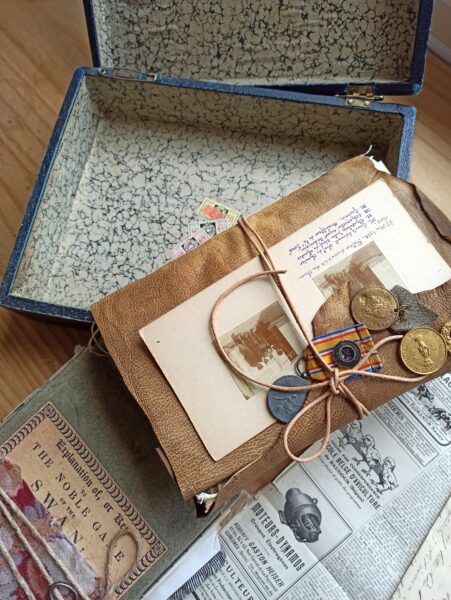 Junk journal with box of ephemera
