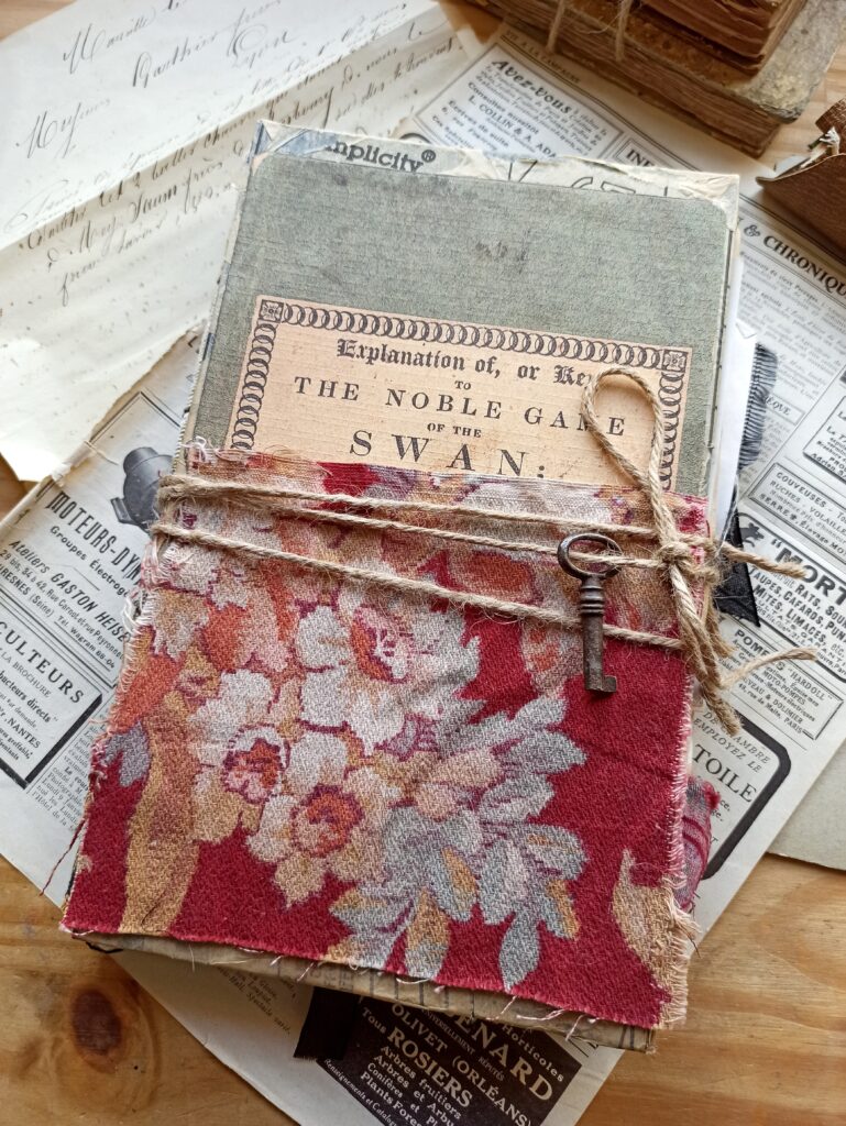 Junk journal cover with floral fabric wrap