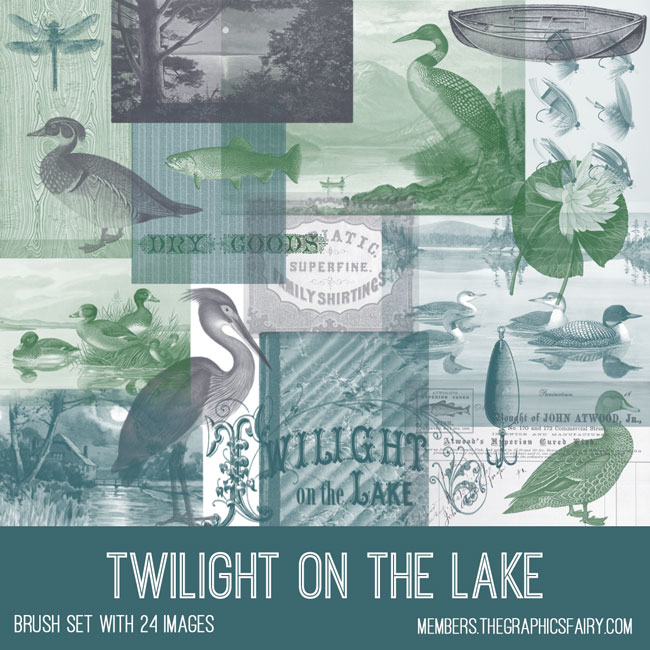 Vintage Twilight on the Lake ephemera brush set