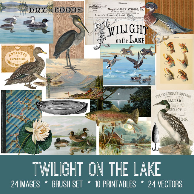 Twilight on the Lake ephemera vintage images