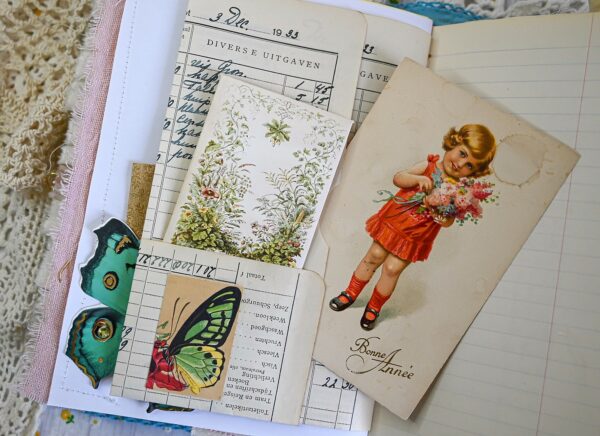 Junk journal spread with butterfly images