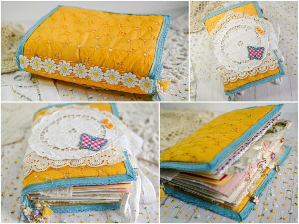 Side views of yellow junk journal cover