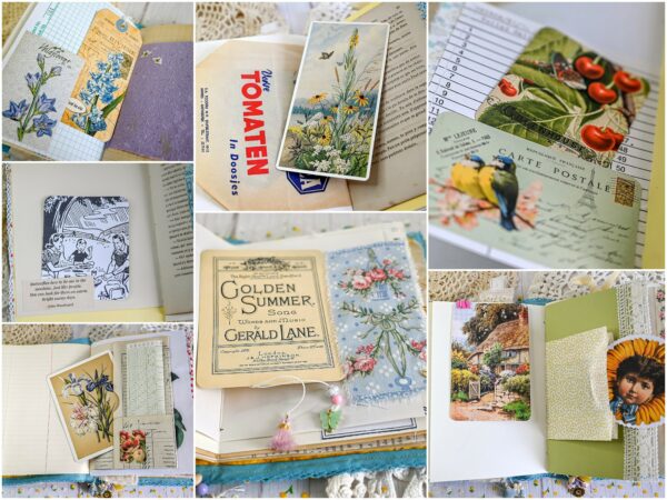 Photocollage of junk journal spreads