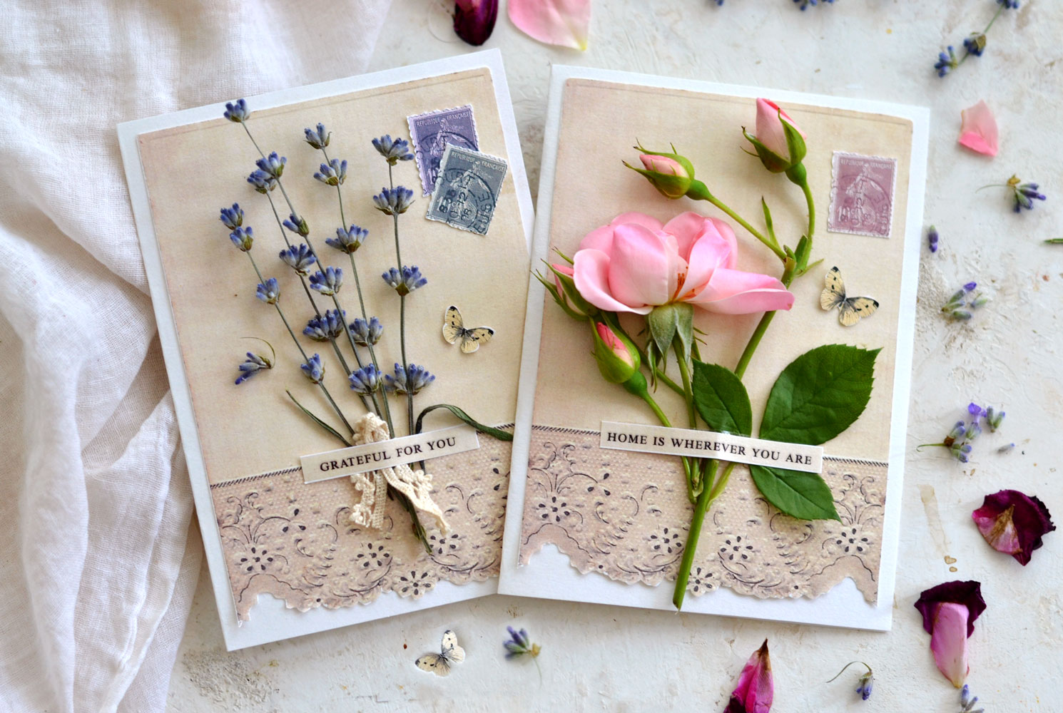  pink rose and lavender cards
