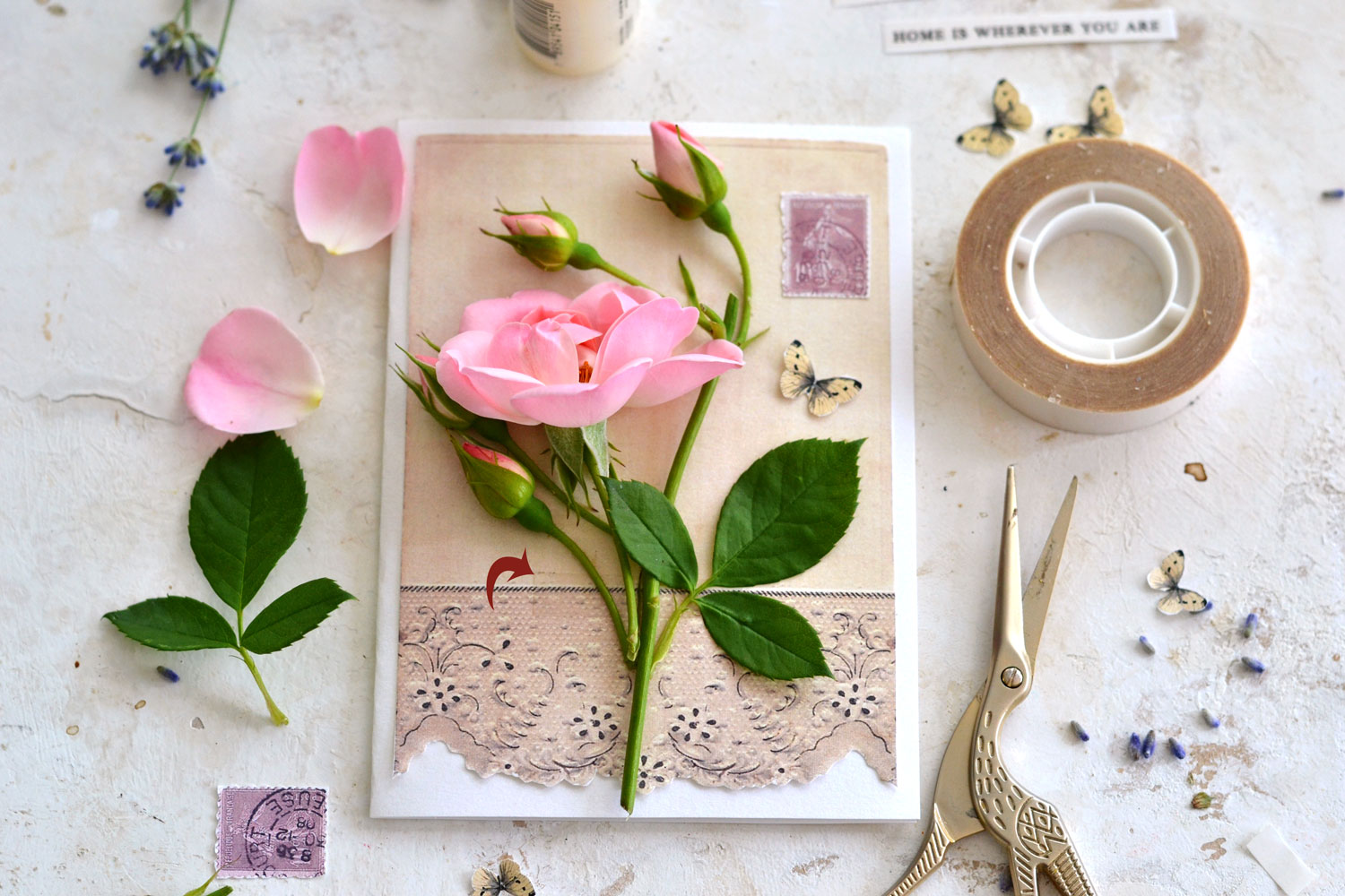 making of the pink rose card