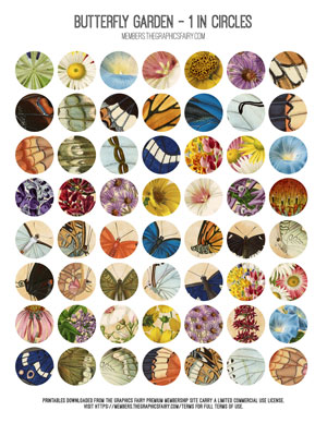 assorted Butterfly Garden printable 1 inch circles