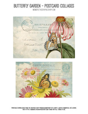 Butterfly Garden printable vintage postcard collages