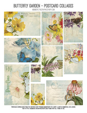 Butterfly Garden printable vintage postcard collages
