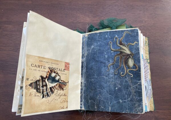 Junk journal spread with octopus image