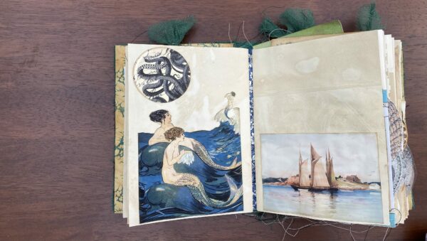 Junk journal spread with mermaid image