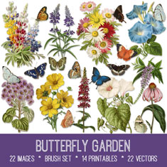 vintage Butterfly Garden ephemera bundle
