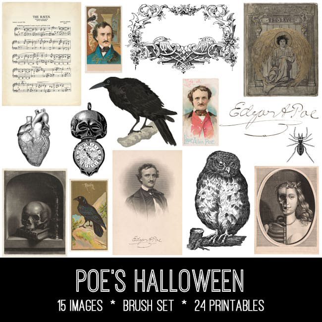 Poe's Halloween ephemera vintage images