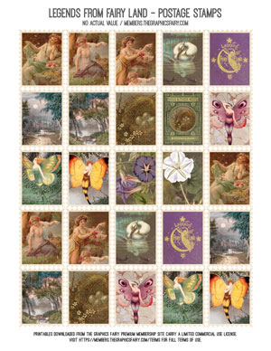 Legends from Fairy Land printable assorted faux postage stamps
