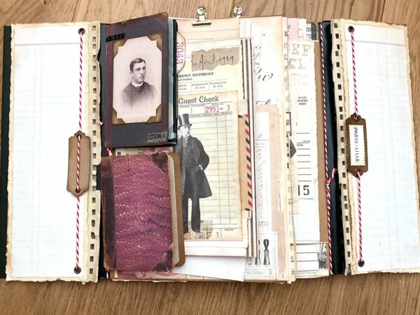 Junk journal spread with photo of Victorian man